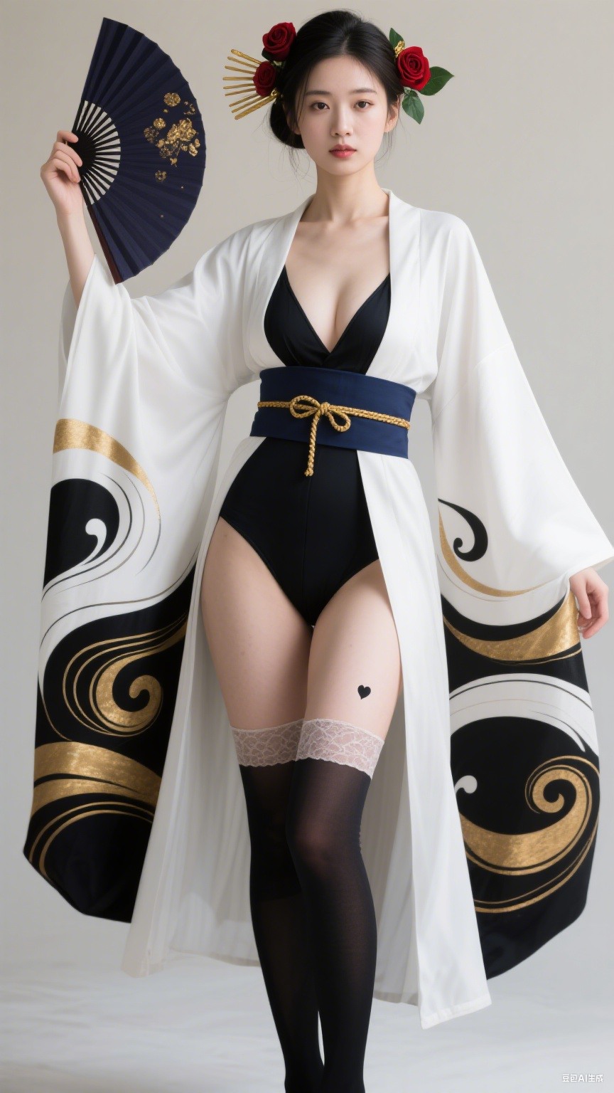 Black and white Japanese-style robe