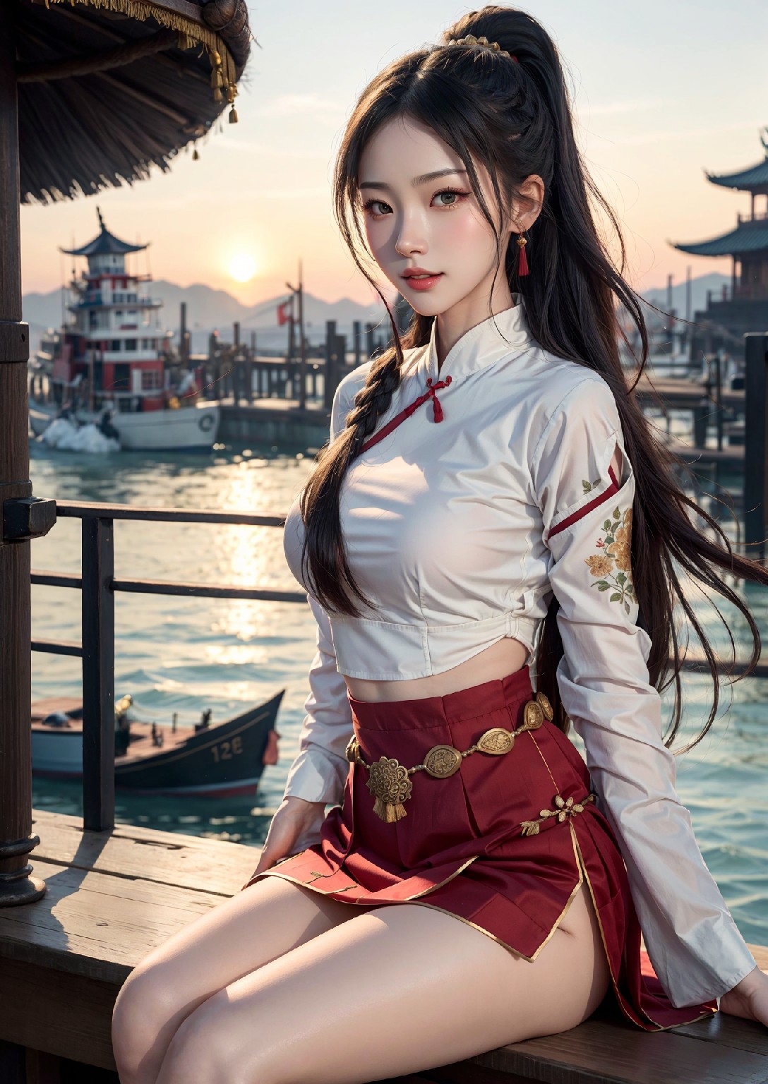 Oriental girl sailing to the West