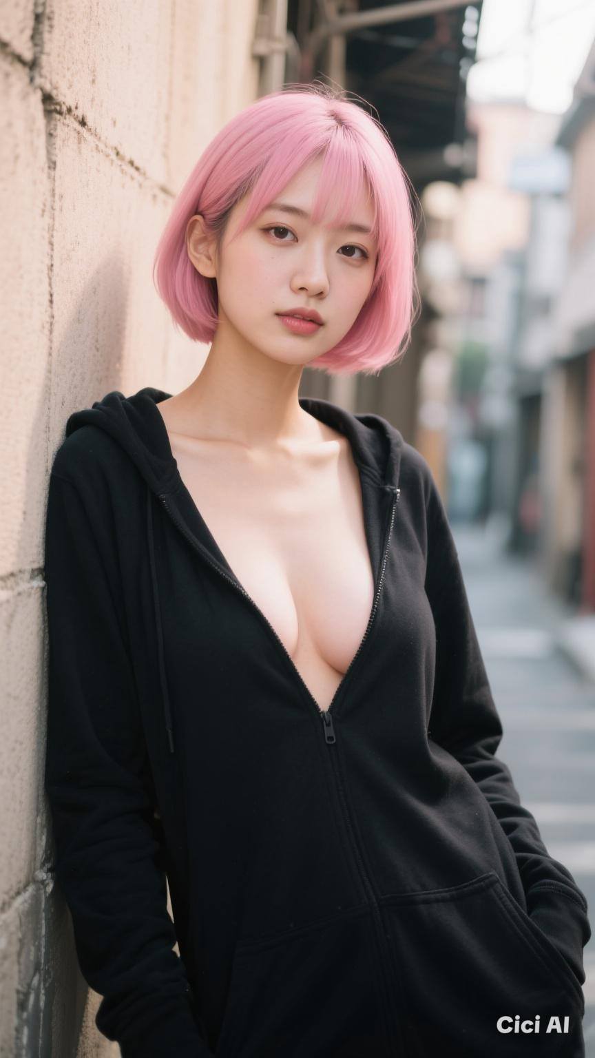 Short pink haired girl