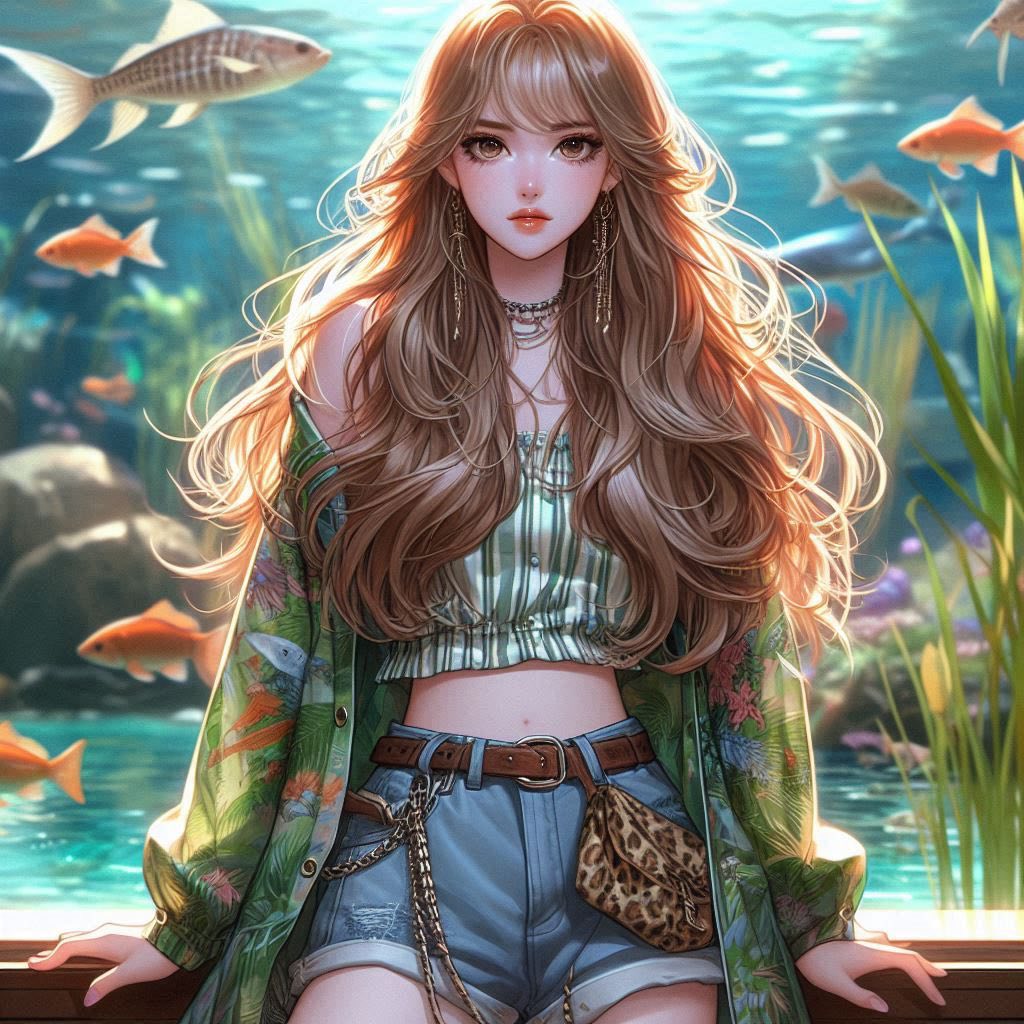 水族館前的少女