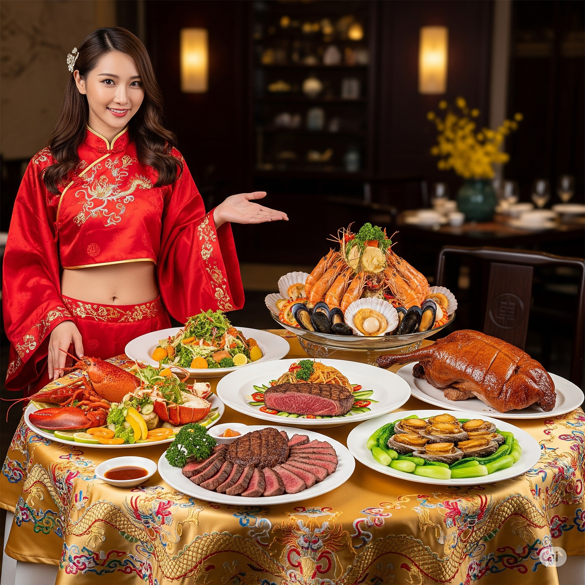 A special restaurant. A special waitress introduces the dishes in person