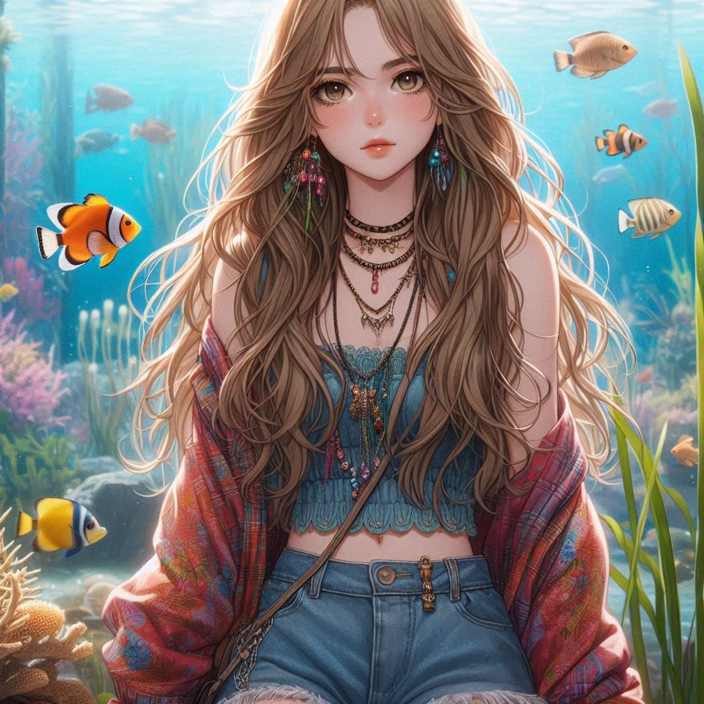 水族館前的少女