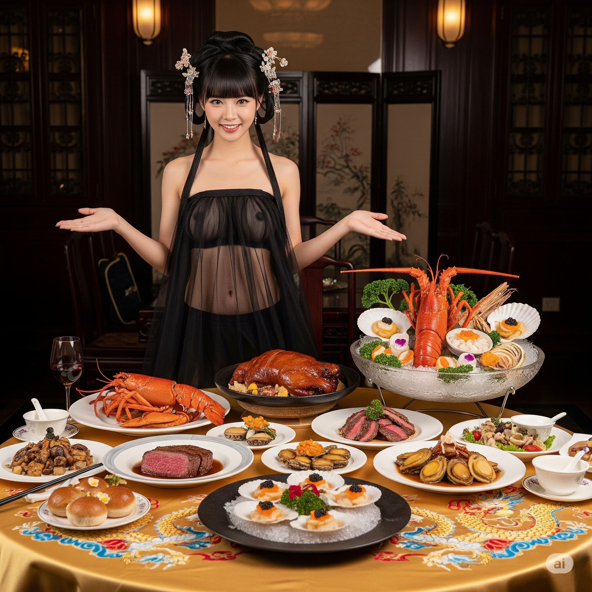 A special restaurant. A special waitress introduces the dishes in person