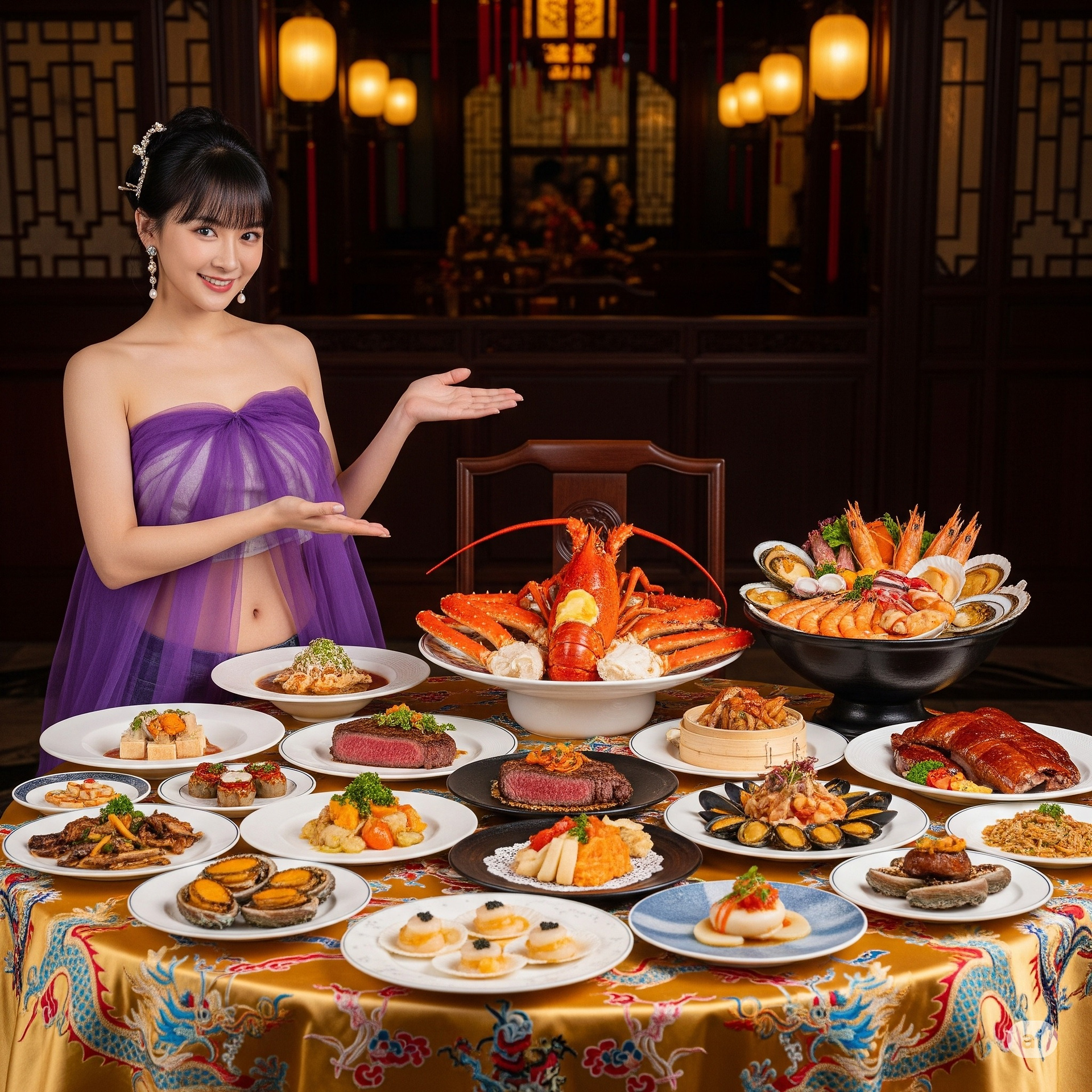 A special restaurant. A special waitress introduces the dishes in person