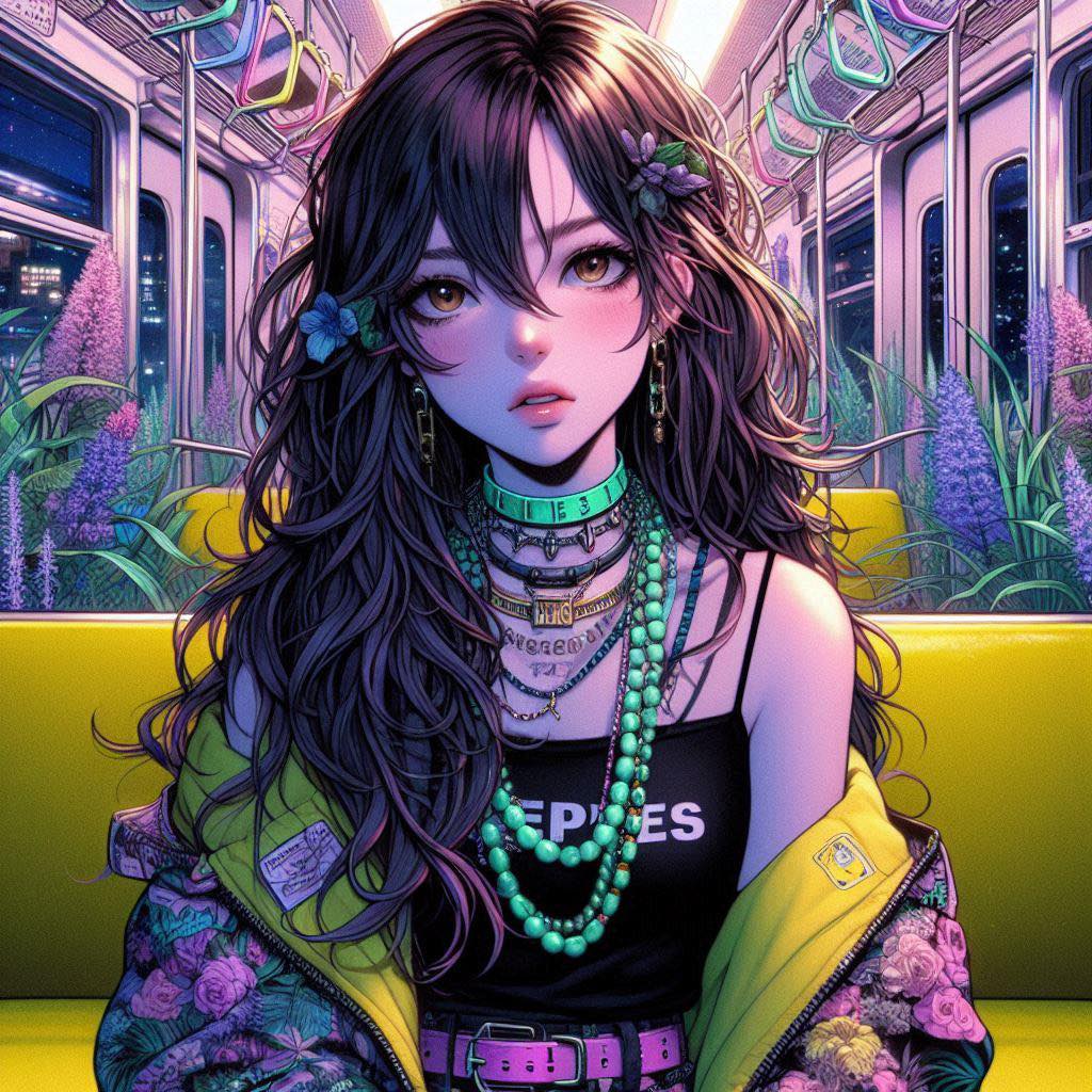 站在長滿花草的車廂