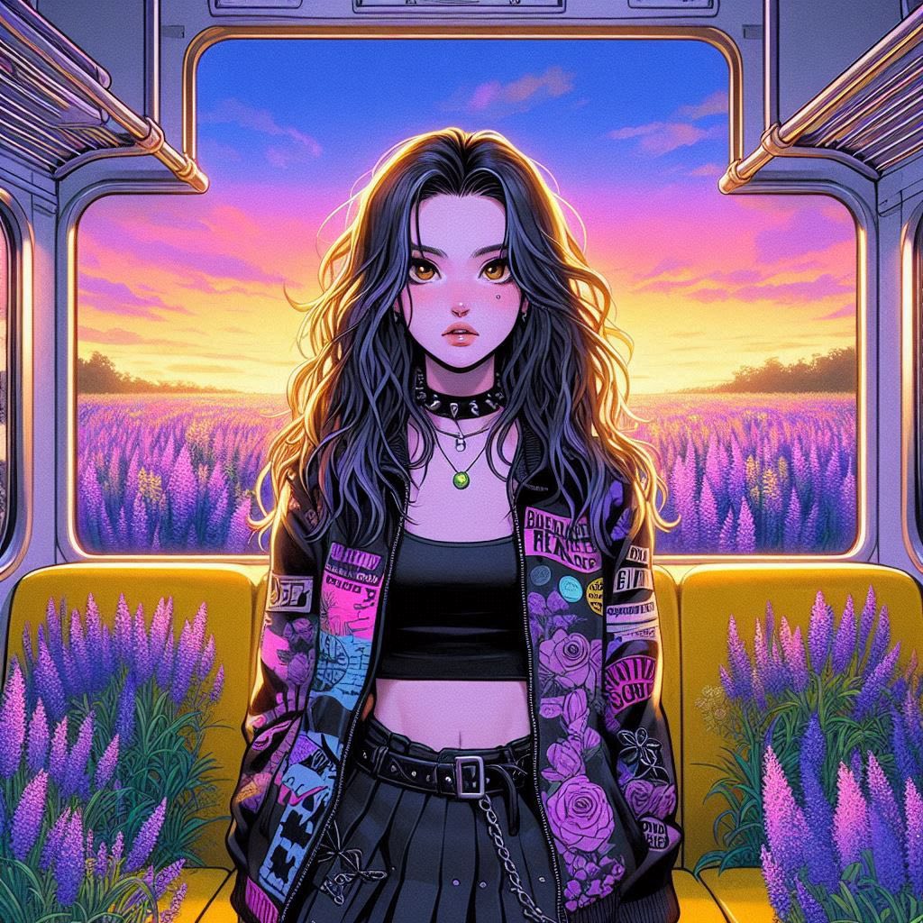 站在長滿花草的車廂
