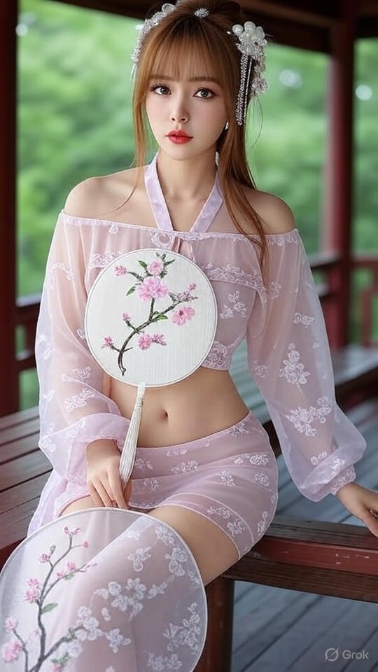 極淺粉紅色古風漢服