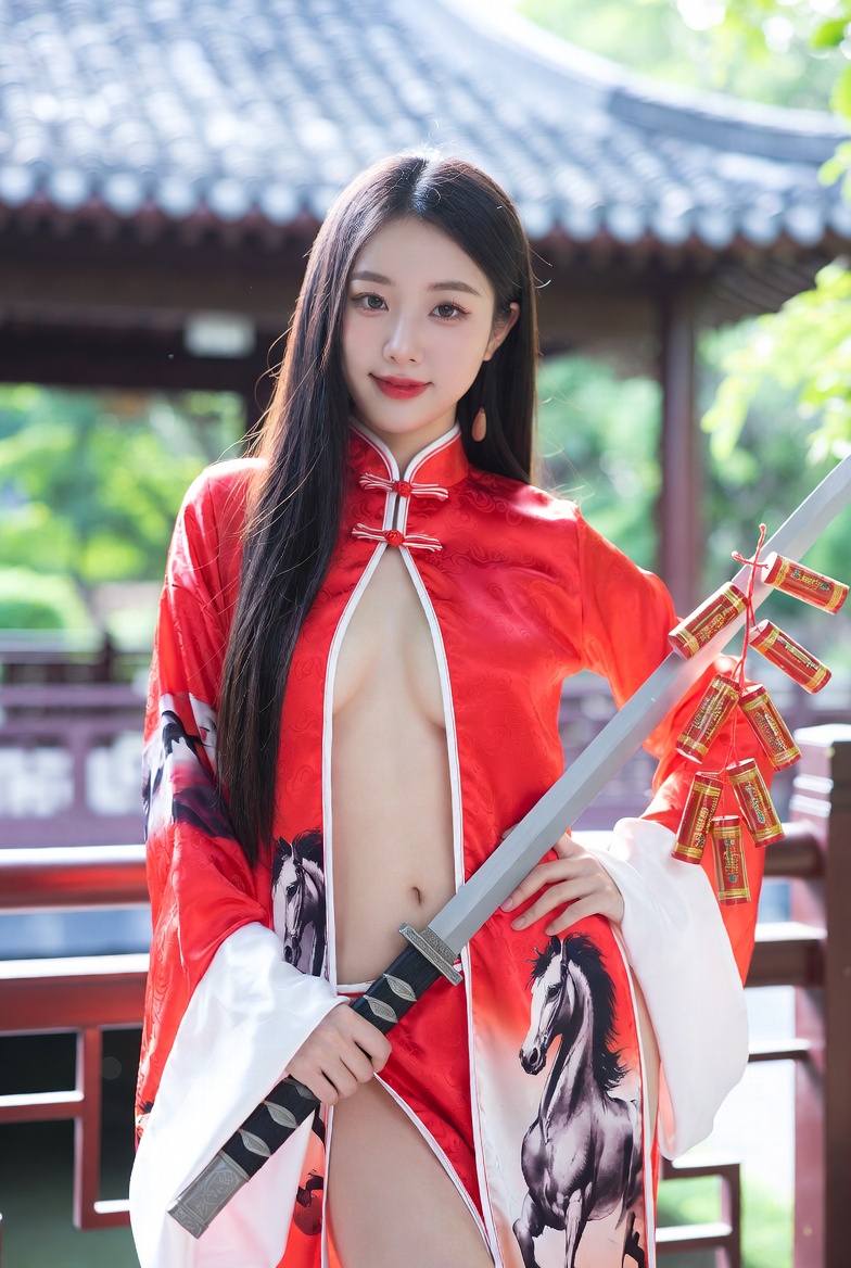 Sister Fire Red Cheongsam Celebrating the Year of the Horse