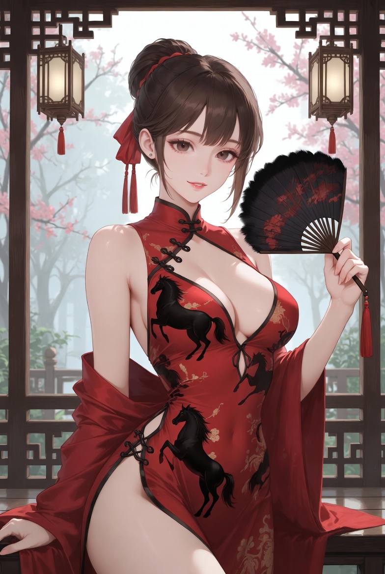 Sister Fire Red Cheongsam Celebrating the Year of the Horse