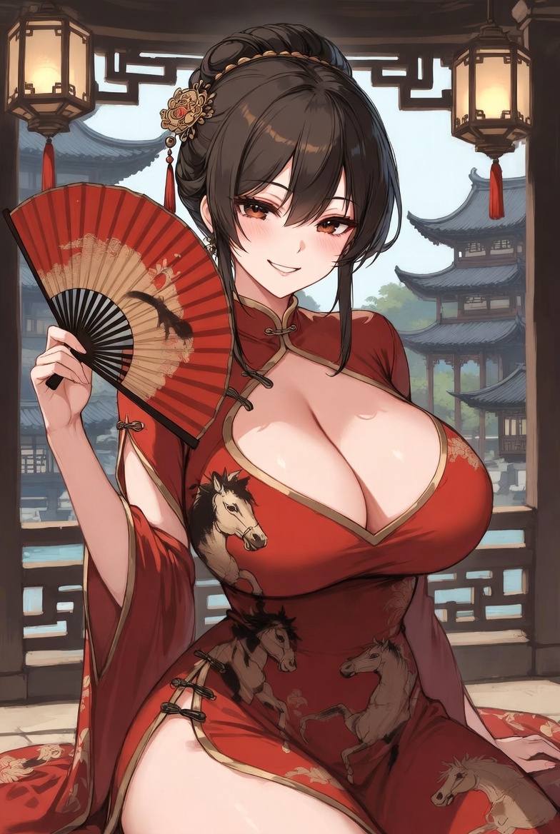 Sister Fire Red Cheongsam Celebrating the Year of the Horse