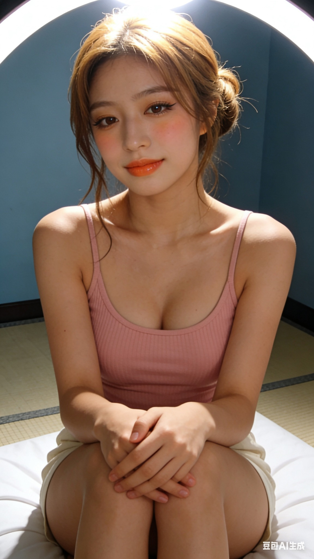 Pink ribbed cotton suspender vest