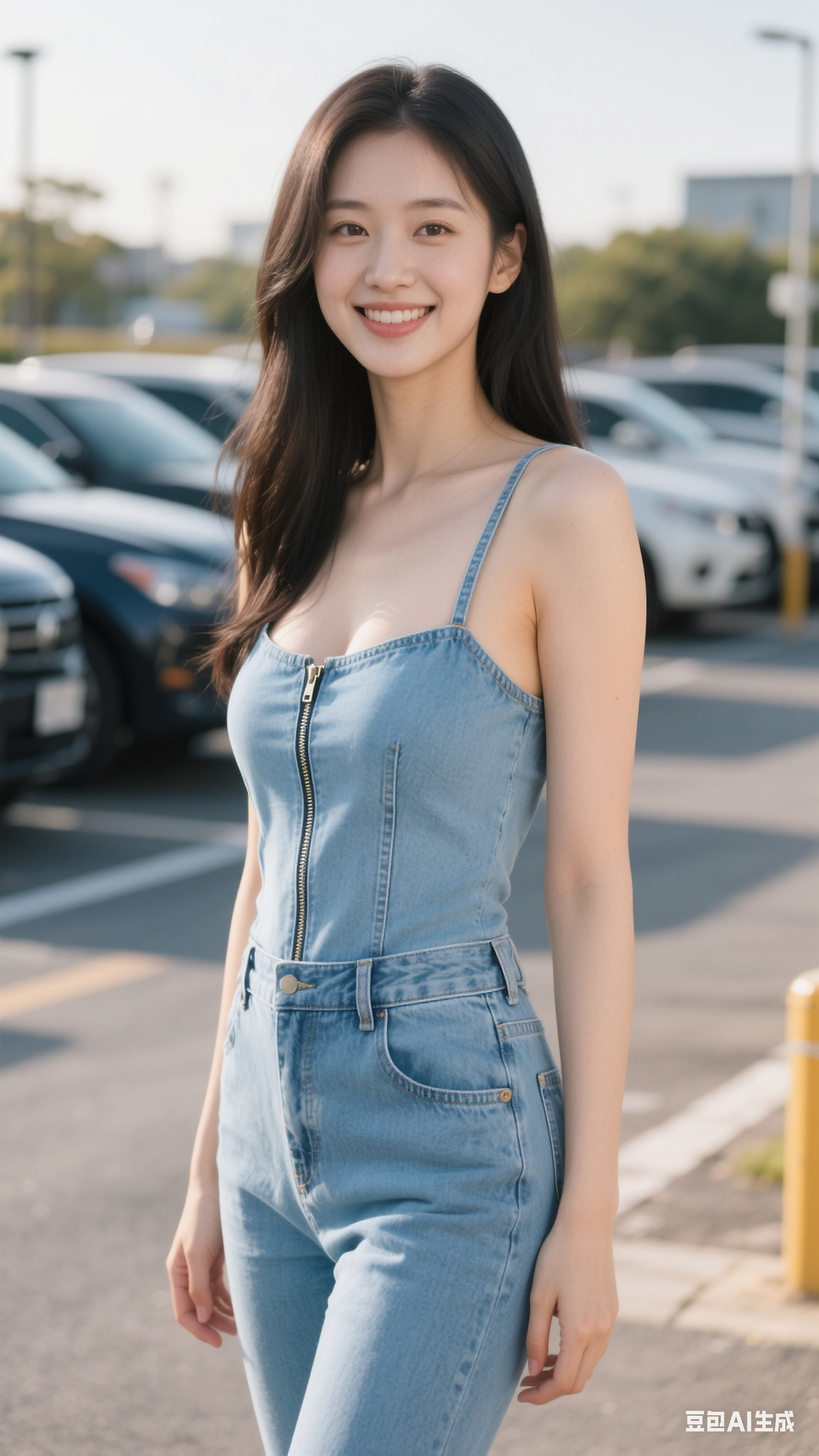 denim zipper pullover jumpsuit