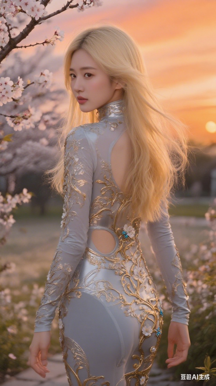 Embossed leotard with silver-grey gold silk flowers