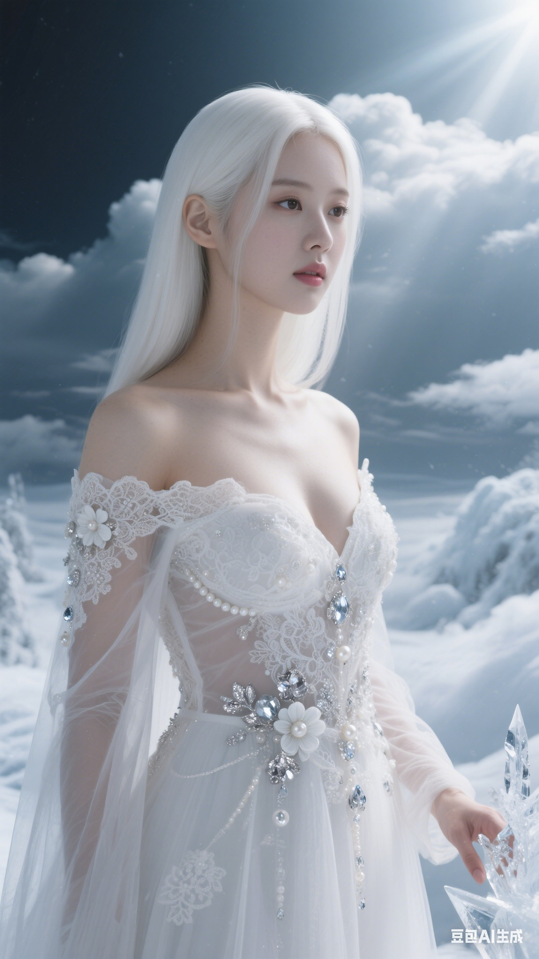 Semi-transparent white tulle dress