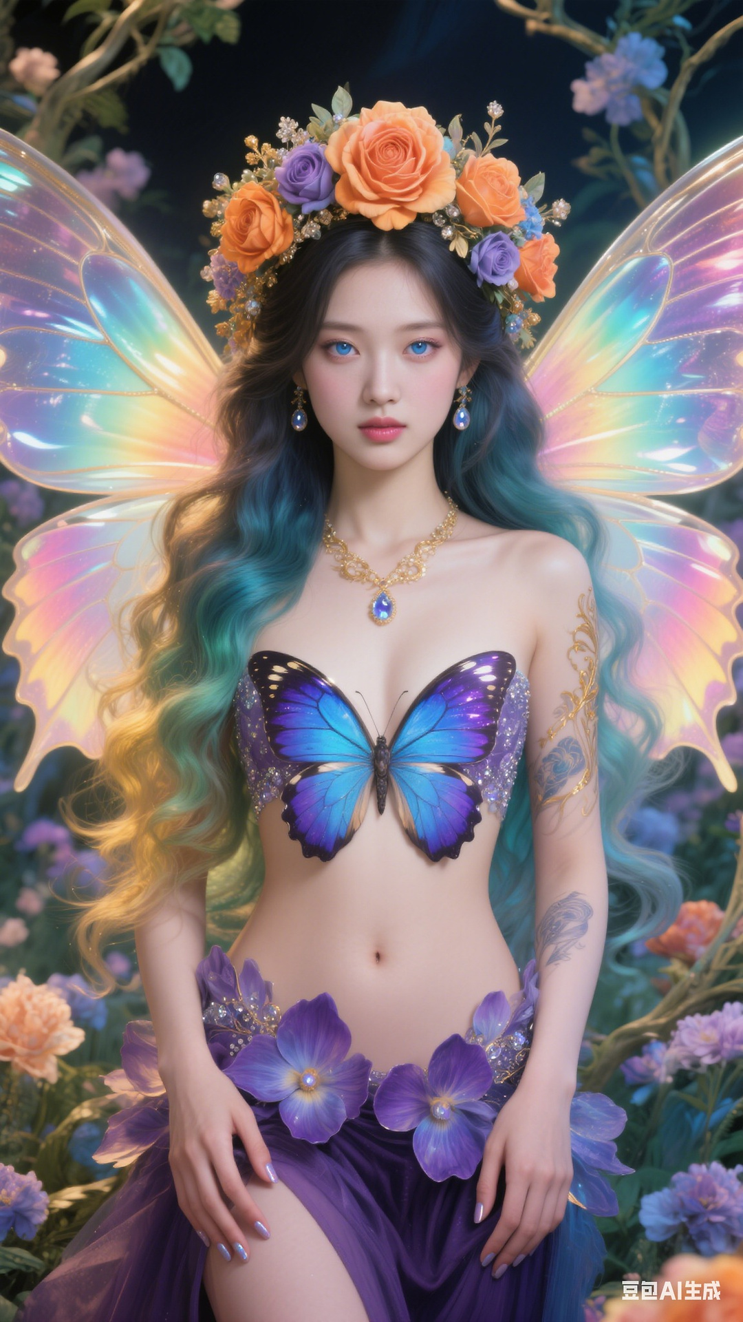 Petals and butterfly wings hand-knitted gown