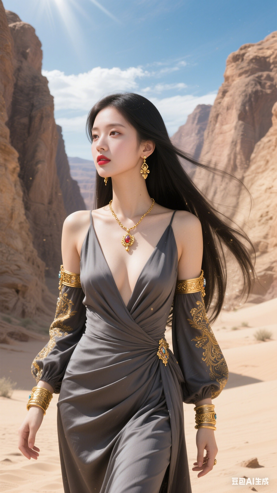 Dark Grey Low Chest Wrap Long Dress