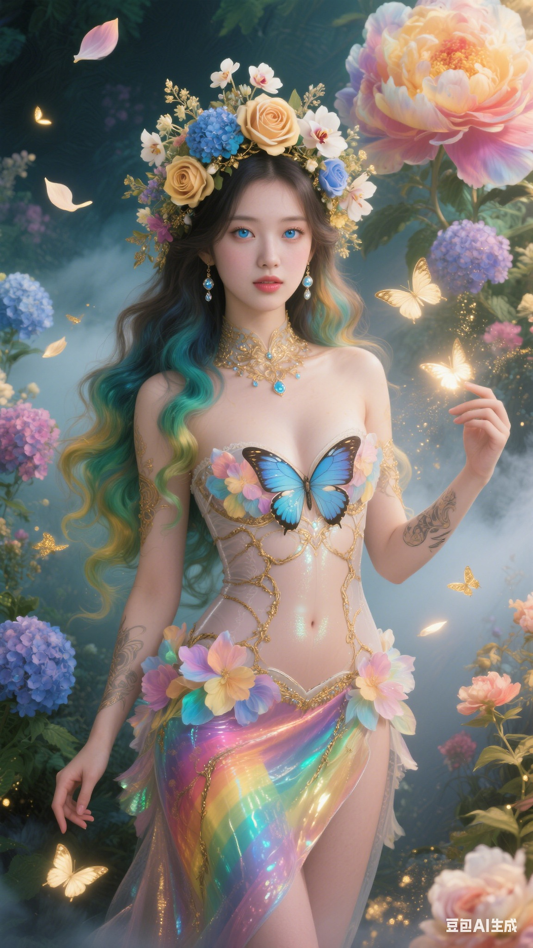 Petals and butterfly wings hand-knitted gown
