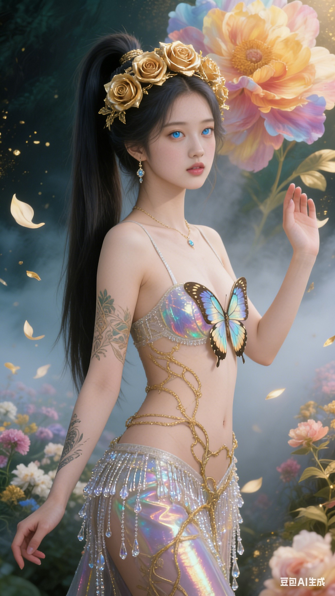 Petals and butterfly wings hand-knitted gown
