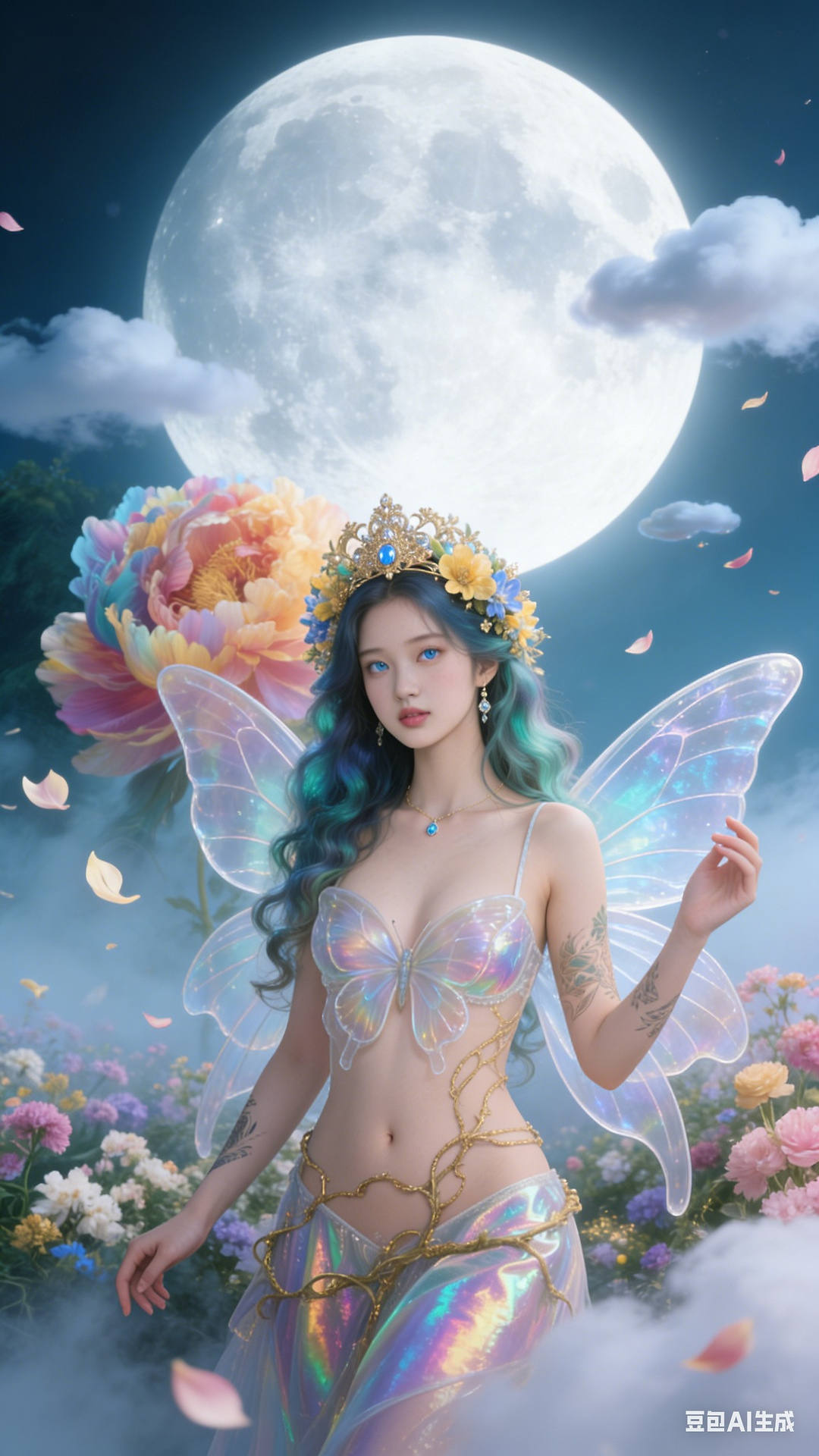 Petals and butterfly wings hand-knitted gown