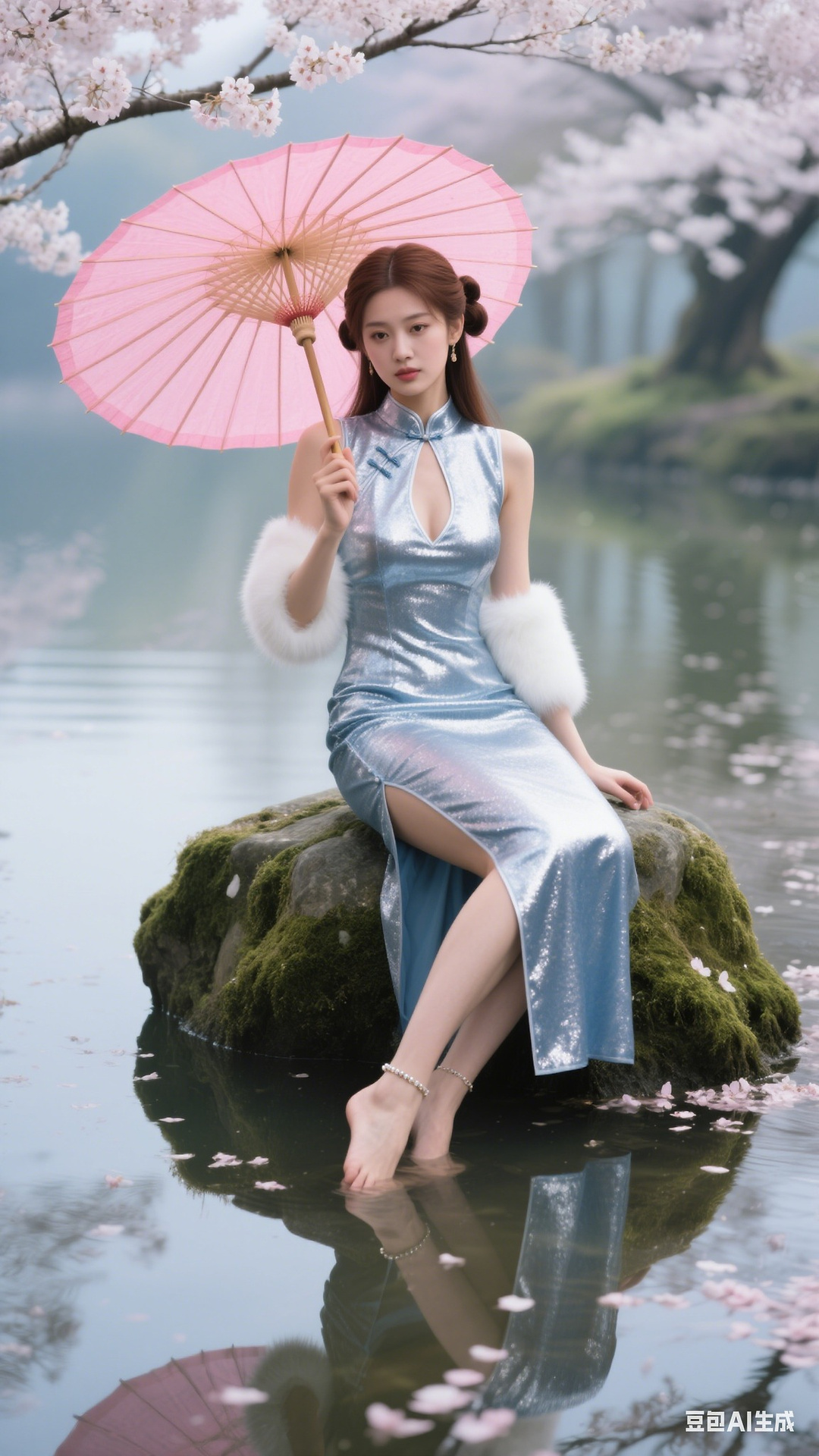 Sparkling silver-blue cheongsam