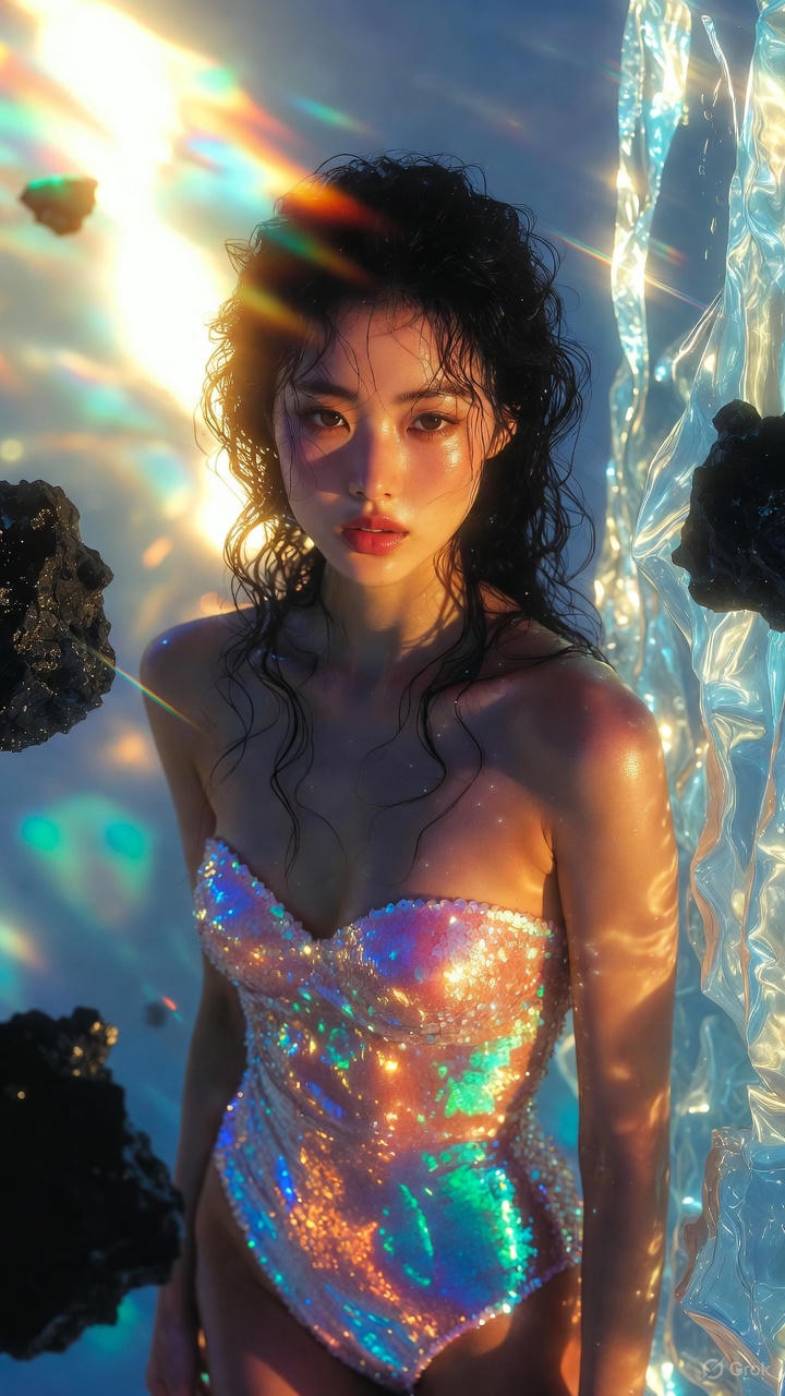 Pearl sequins one-piece swimsuit