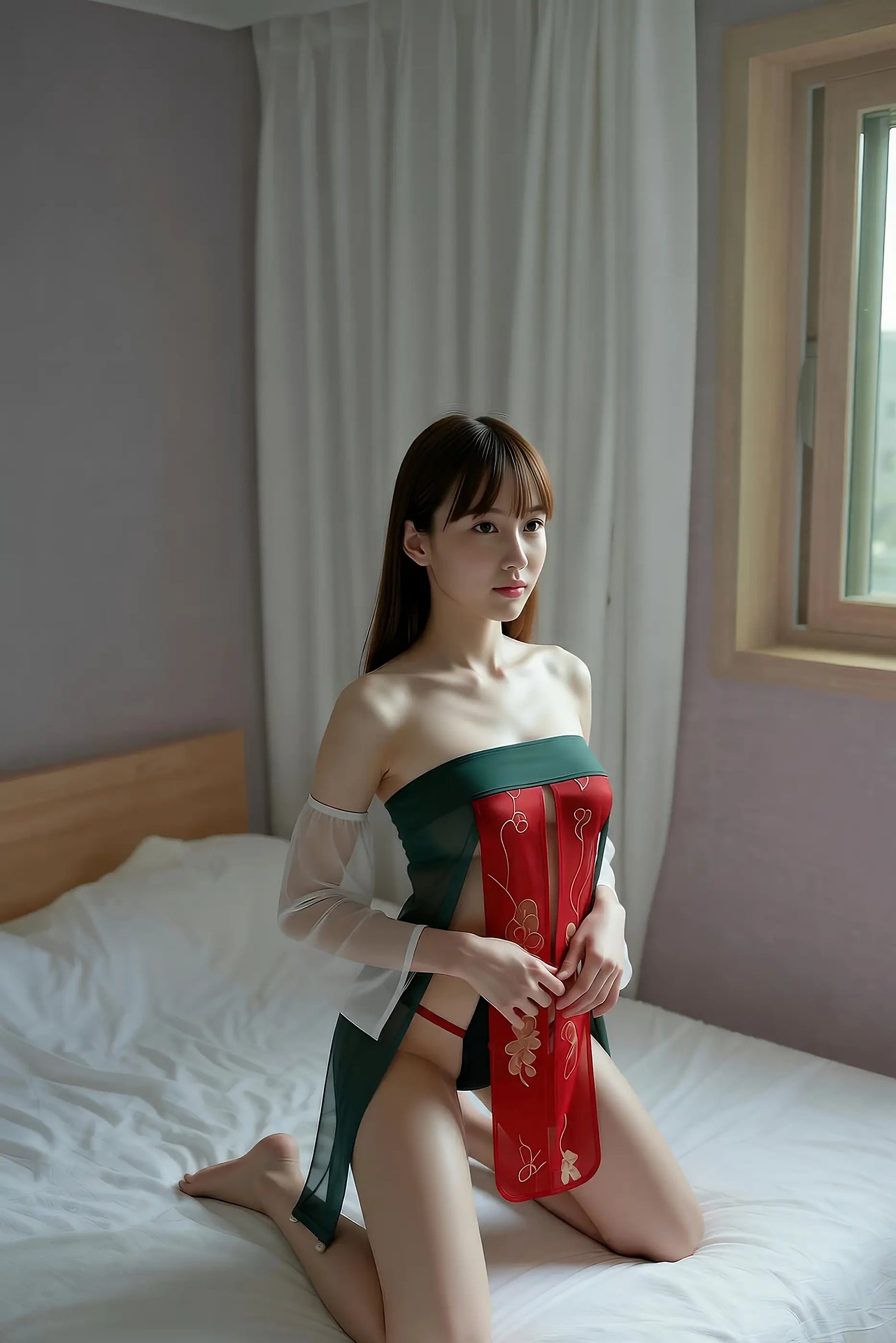 Mandarin - red-green vintage dress