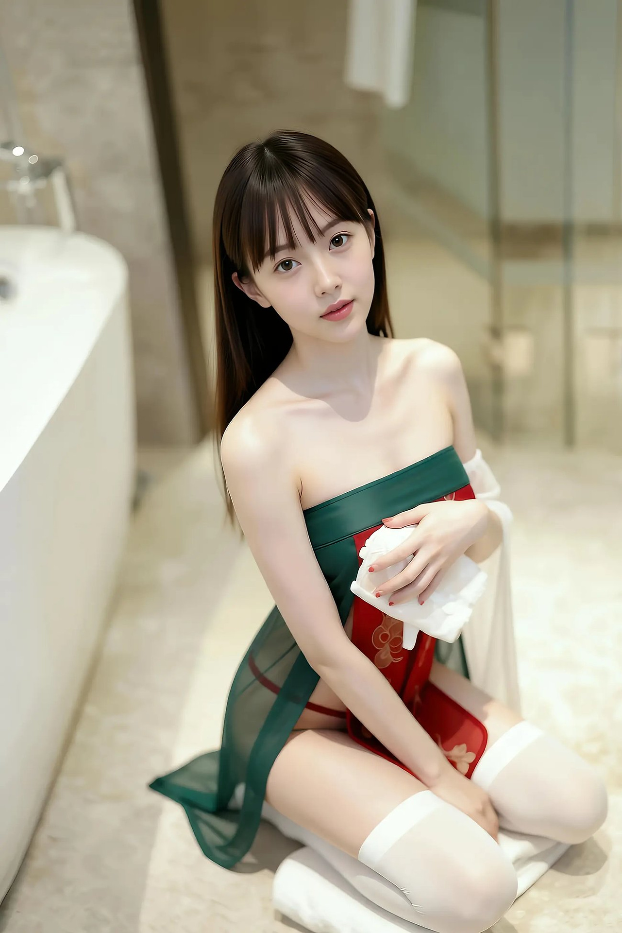 Mandarin - red-green vintage dress
