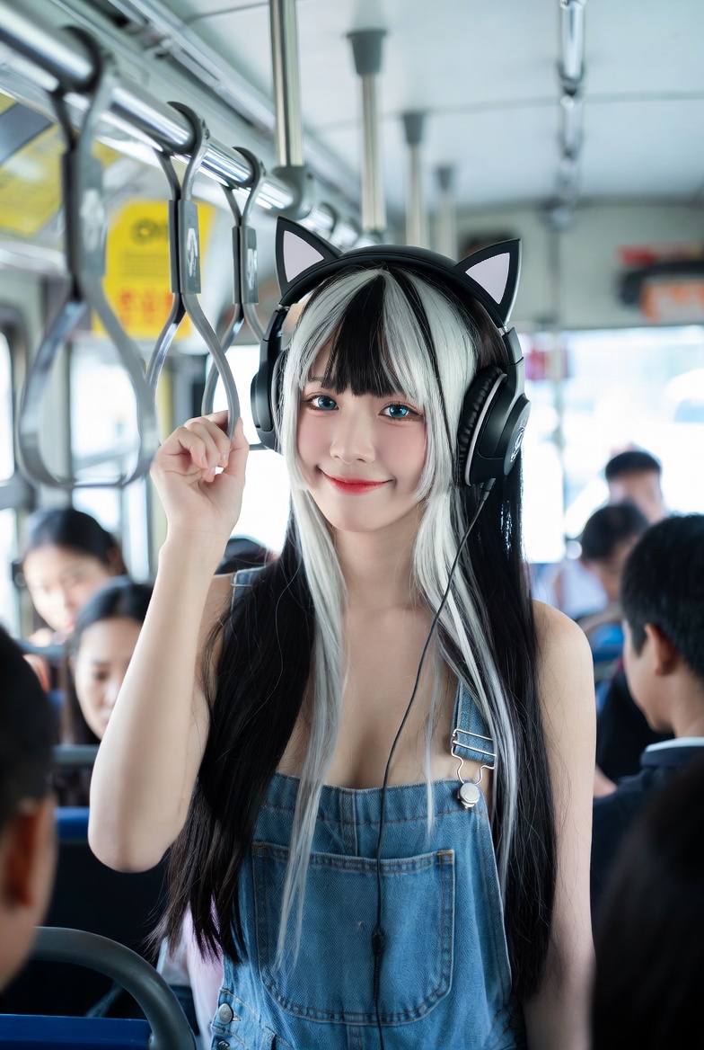 Girl's long black and white hair